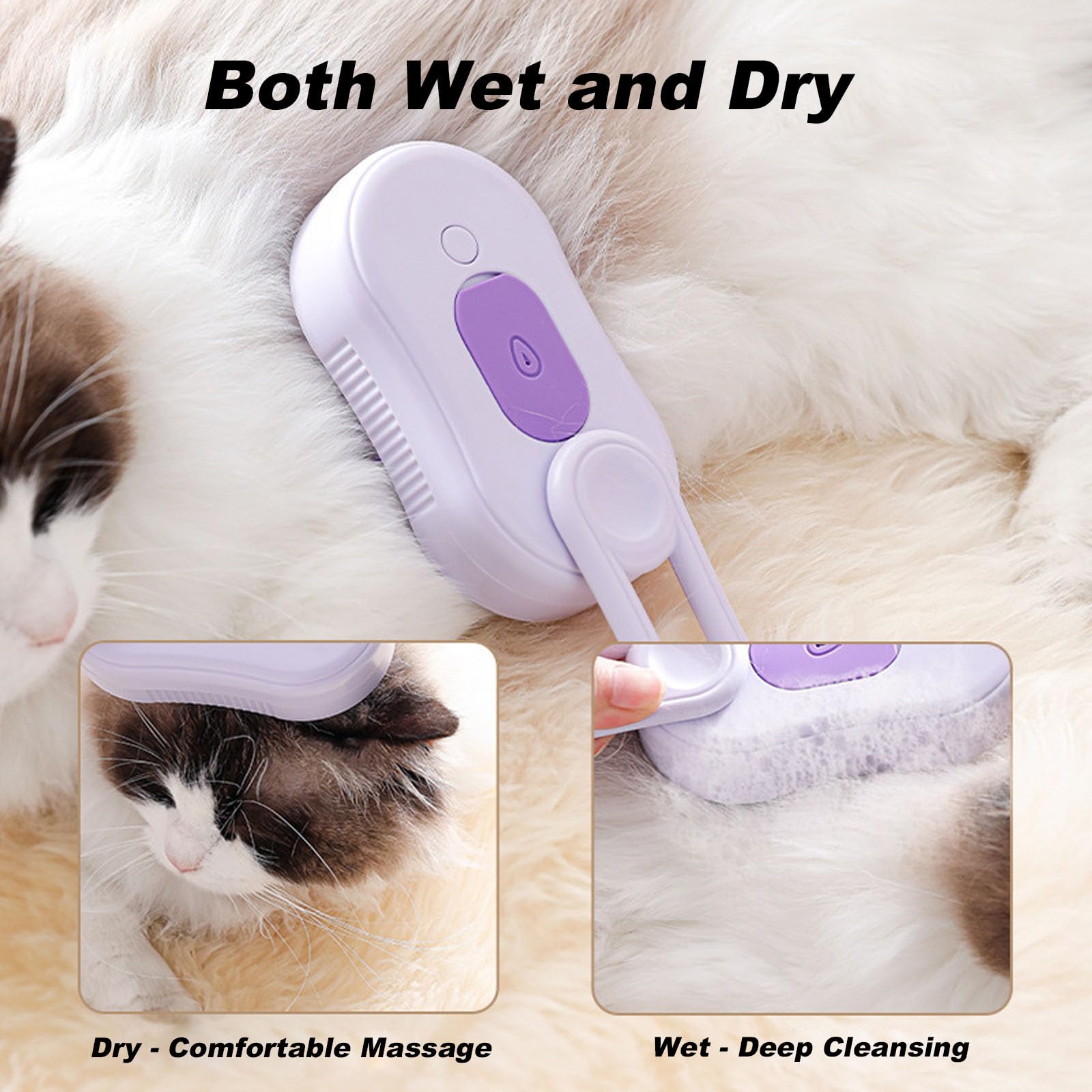 Puffease Spritz Defur Comb, Catzcomfort Reinigungsbürsten, 3 in 1 Spritz Defur Kamm für Katzen Hunde, Haustierspray Haarentfernungskämme (Weiß)