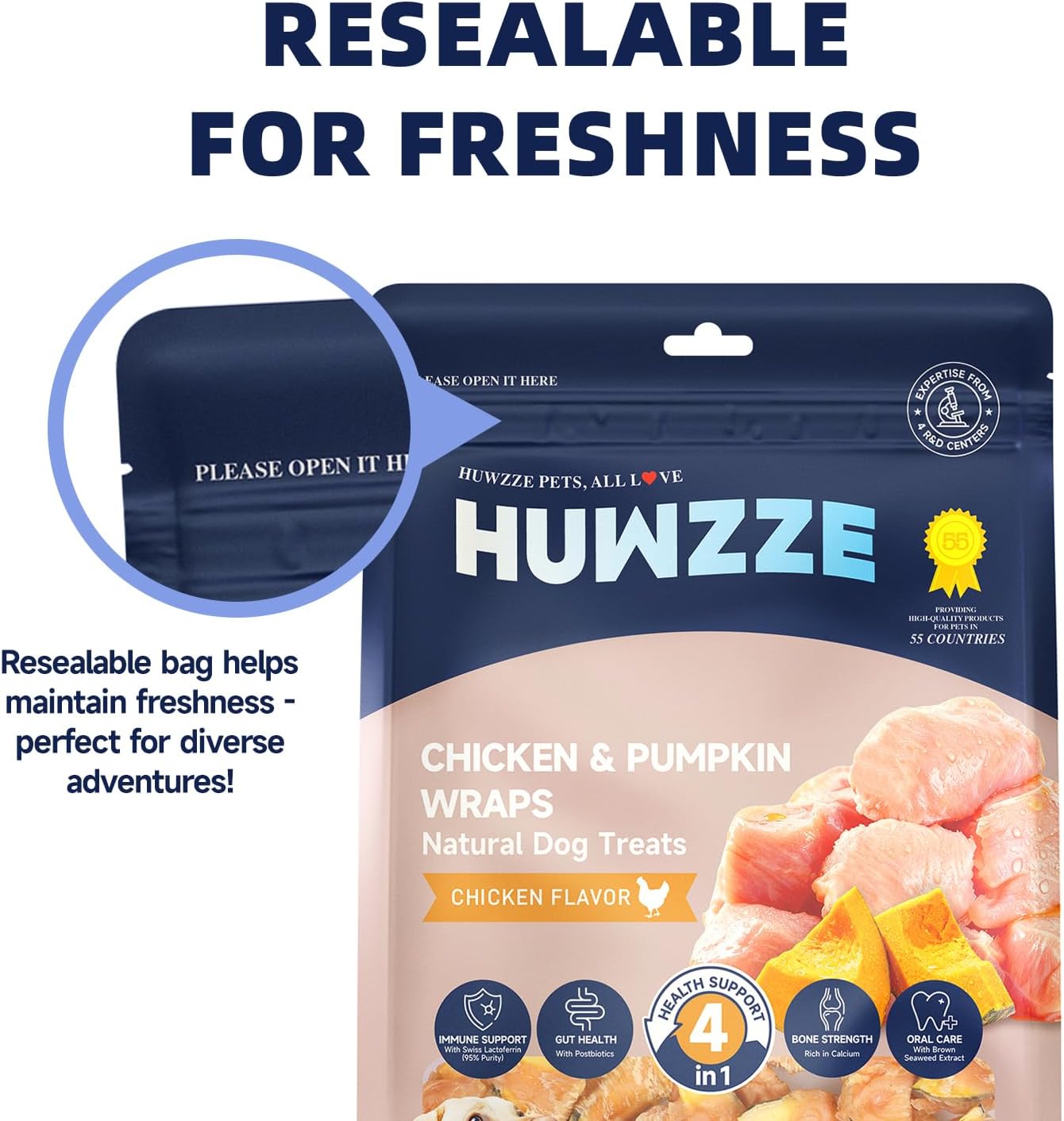Chicken Wrapped Pumpkin Dog Jerky Treats, Puppy Training Snacks with 4 in 1 Health Support, Easy to Digest, Low Fat & Grain Free, 14.1 oz