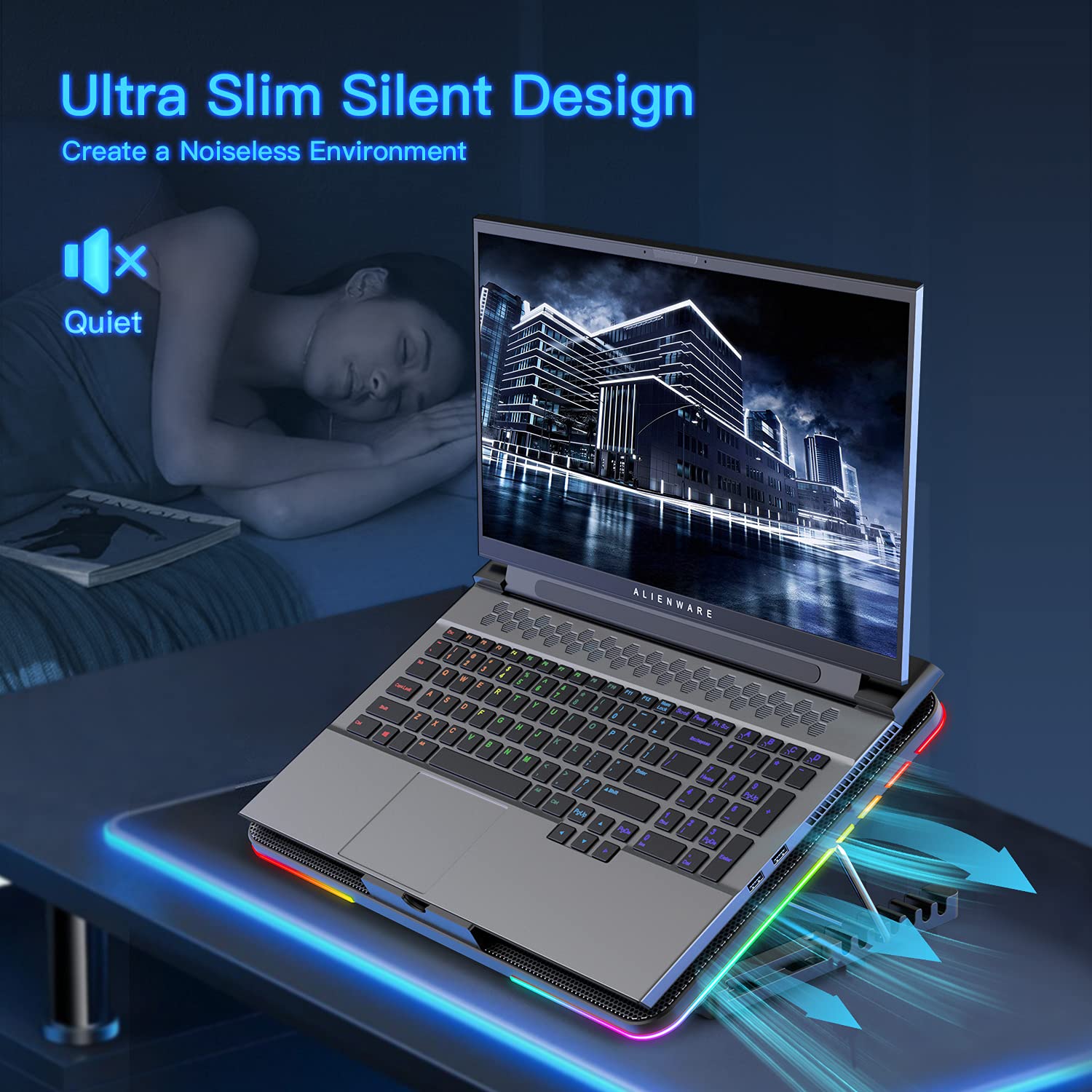 LIANGSTAR Base di Raffreddamento PC Portatile, Raffreddamento per Laptop，10 Luci RGB modalità & 7 Regolabile in Altezza, 2 Lndipendente velocità Controllo, Adatto per Laptop da 11,3-17 Pollici