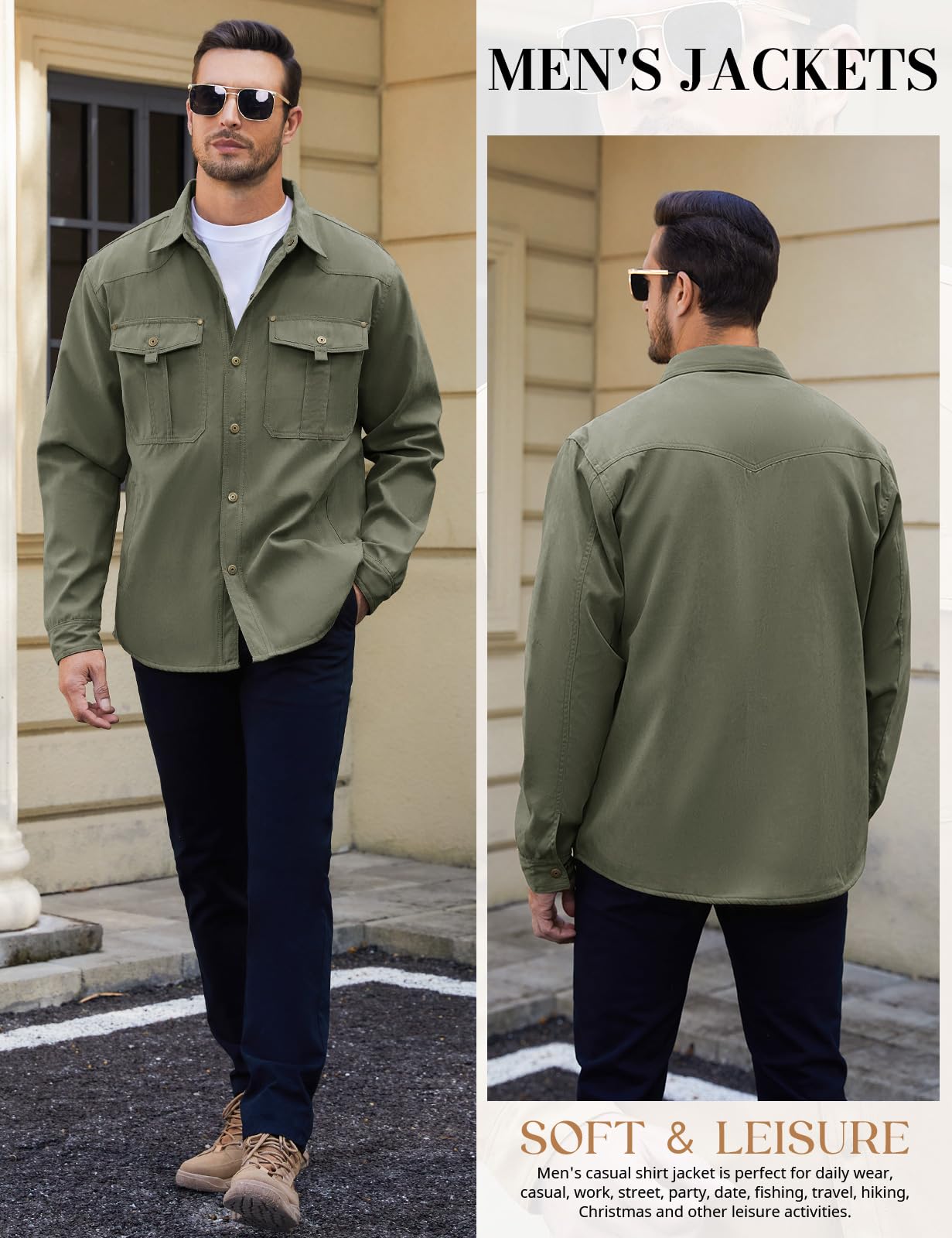 Voqeen Giacca Uomo Casual Camicia Maniche Lunghe Plaid Giubbotto Bottone a Pressione Giacca Occidentale Robusto Outdoor Flanella Foderato Leggera Giubbino