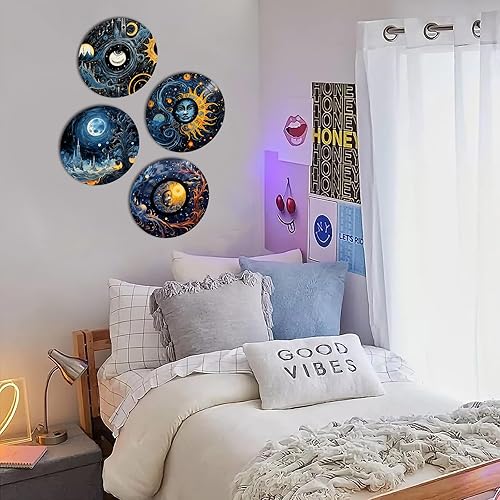 Miniatura 3 de Divertido disco de vinilo retro para estética de pared, juego de 4 unidades, estilo bohemio, decoración de pared para niños, adolescentes y niñas,