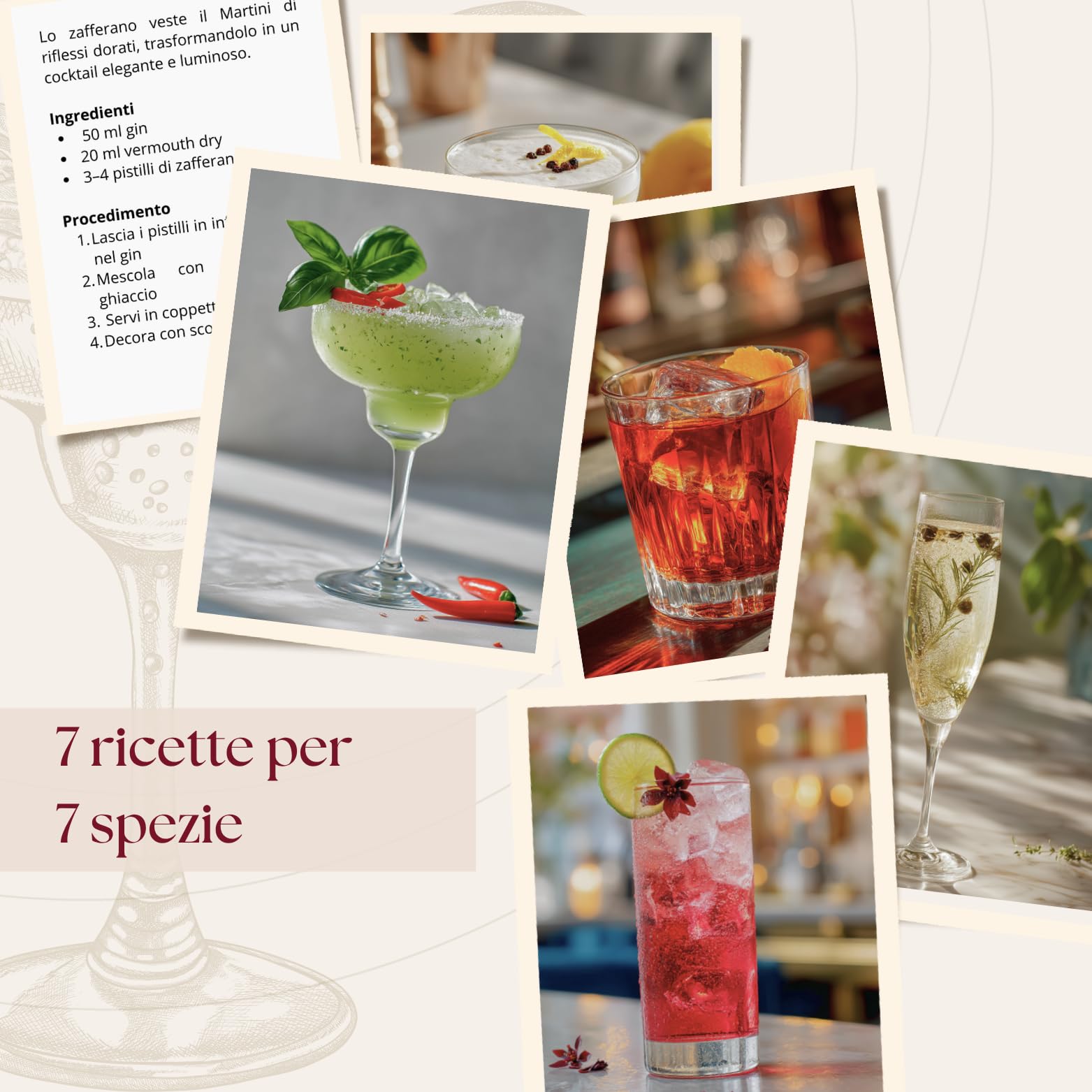 Silkflair "L'arte dei cocktail" (con zafferano in pistilli) Set spezie per cocktail e gin botanicals | Box premium con 7 spezie pregiate e 7 ricette originali