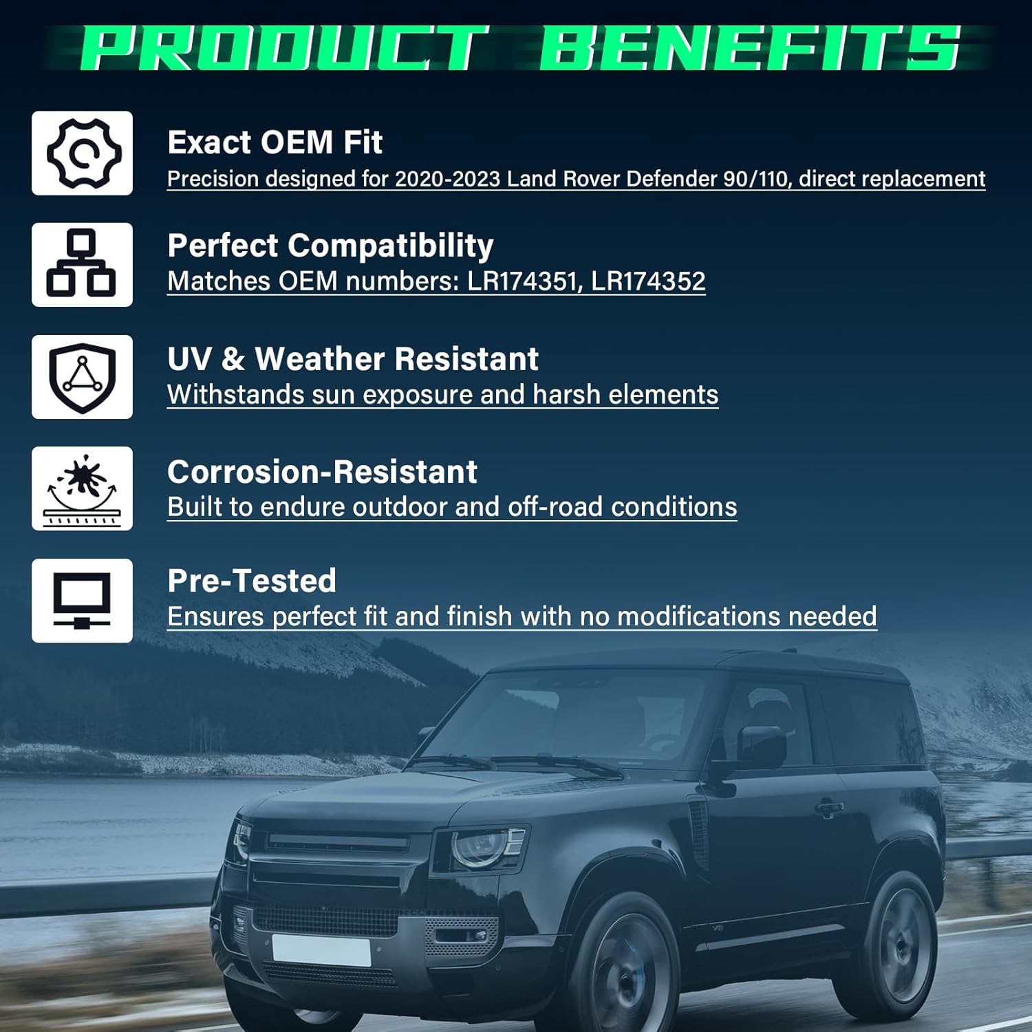 2Pcs A-Pillar Panel Lower Board Trim for 2020 2021 2022 2023 Land Ro*ver Defender 90 110, Front Left & Right Side Front Molding Windshield Outer Trim Replaces LR174351 LR174352