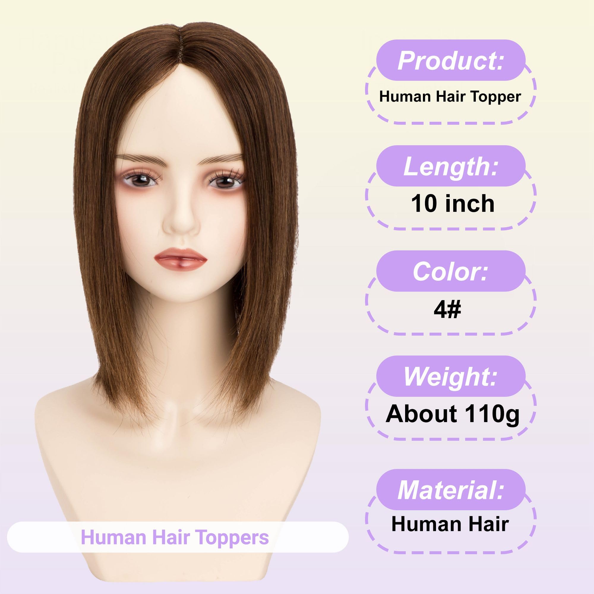 10 Inch Human Hair Topper for Thinning Hair, Remy Hair with Swiss Net Remy 10 main image 3