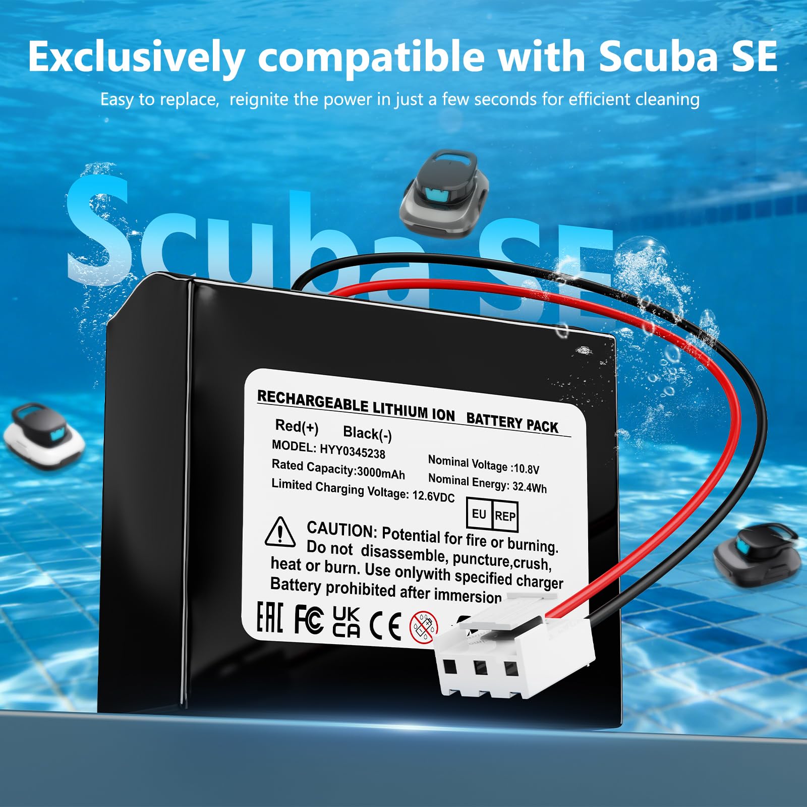 Scuba SE - Batería de Repuesto para Robot de Piscina inalámbrico Scuba SE | 3000 mAh, 32,4 Wh
