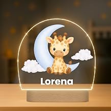 Personalised Children's Lamp with Name and Date – LED Night Light – Gift for Newborn, Christening or Birthday – Children's Decoration (Giraffe)