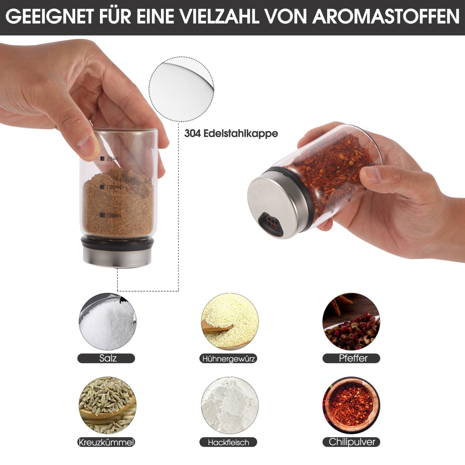 Tarros Para Especias Con Tapa Giratoria - 2 Unidades, Vidrio Borosilicato, 150 Ml, 4 Orificios