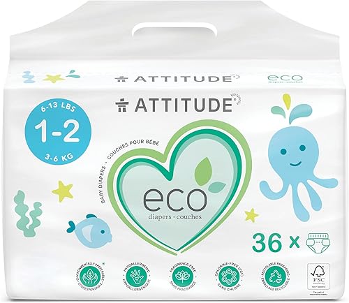 Miniatura 2 de ATTITUDE Pañales biodegradables para bebé, no tóxicos, ecológicos, seguros para pieles sensibles, sin cloro, sin fugas, tamaño libras, 4 paquetes de