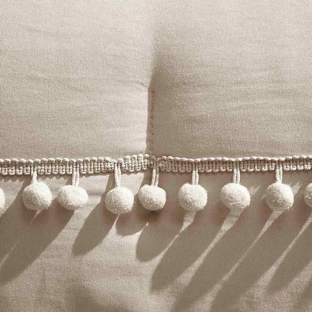 ETDIFFE Beige Comforter Set Queen Size, 3 Piece Pom Pom Boho Chic Bed Set, All Season Farmhouse Microfiber Down Alternative Bedding Comforter with 2 Pillow Shams, Solid Light Khaki