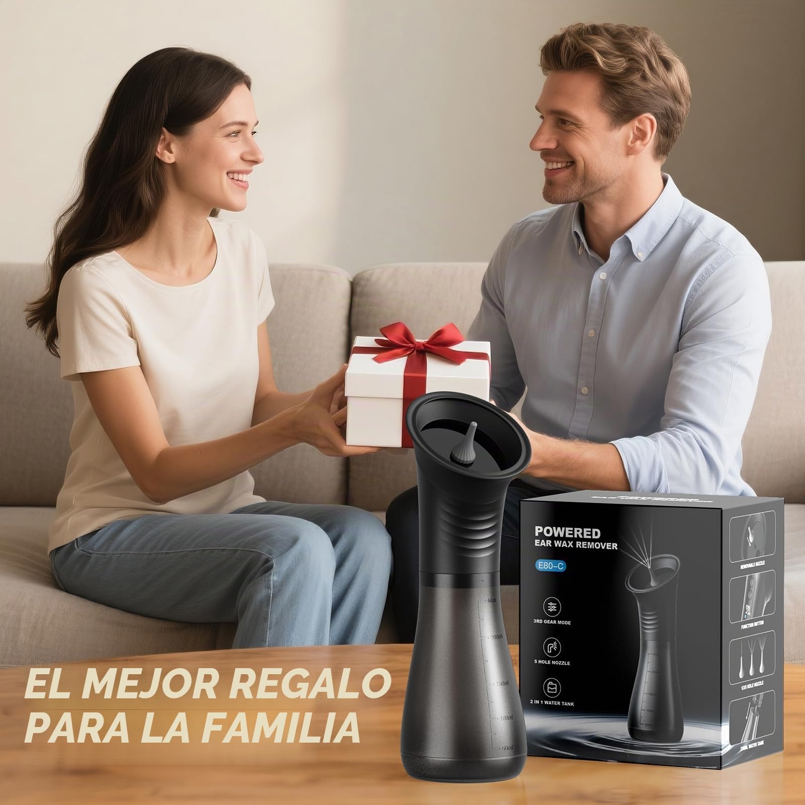 2 en 1 Limpiador de Oidos Cera, 3 Modos de Limpieza de limpiador de oidos cera, con pantalla LED, equipado con 12 puntas para los oídos (12 Ohr Tipps)
