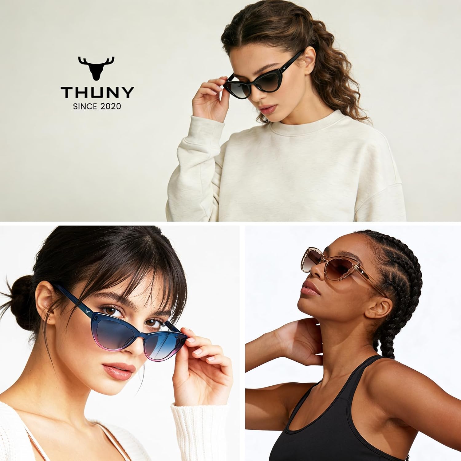 THUNY Retro Cat Eye Sunglasses UV400 Protection for Women，Trendy Gradient Petals Frame Polarized Cateye Sunglasses Women - Image 2