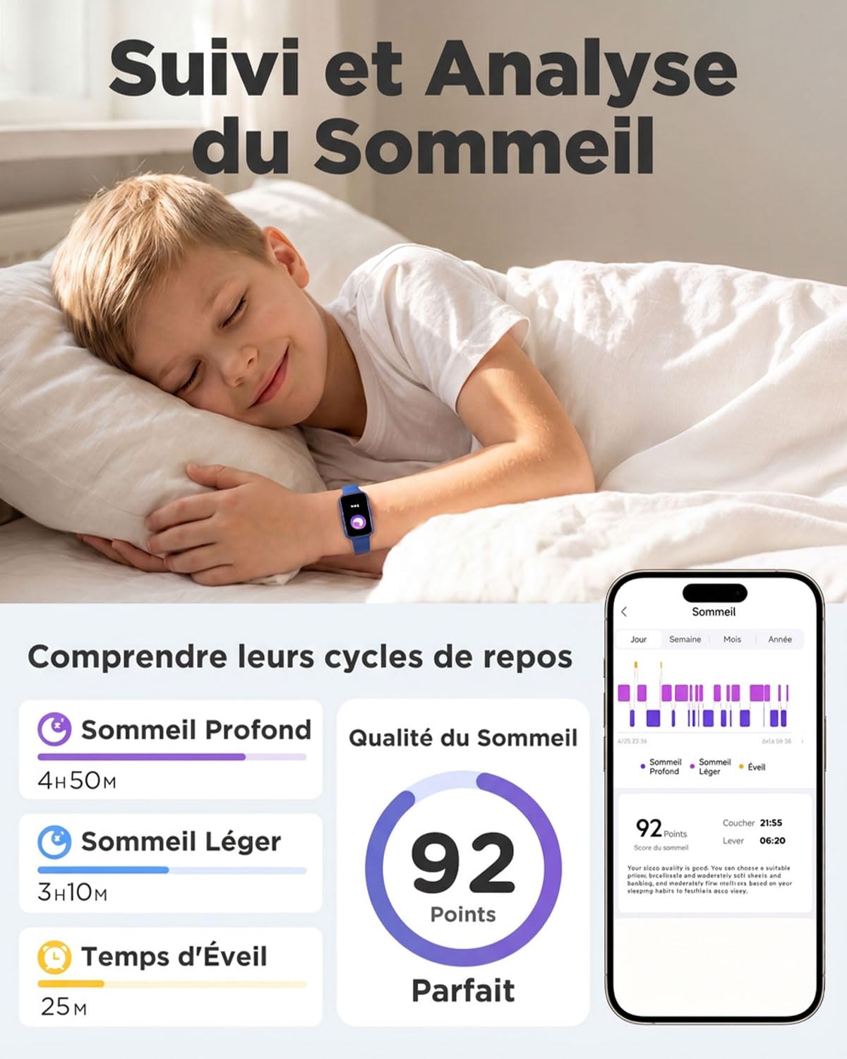 BIGGERFIVE Vigor Plus Montre Connectée Enfant Tracker d'Activité 5-15 Ans