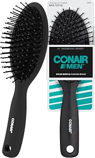 Conair Men Detangler Hair Brush - Flexible Cushion Base, Ball-Tipped Bristles for Snag-Free Brushing on All Hair Types, Black