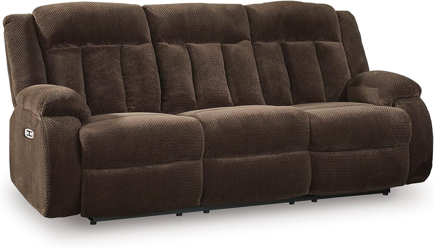 Signature Design by Ashley Free Wake Contemporary Dual Sided Power Reclining Sofa with Drop Down Table and USB Ports, Dark Brown