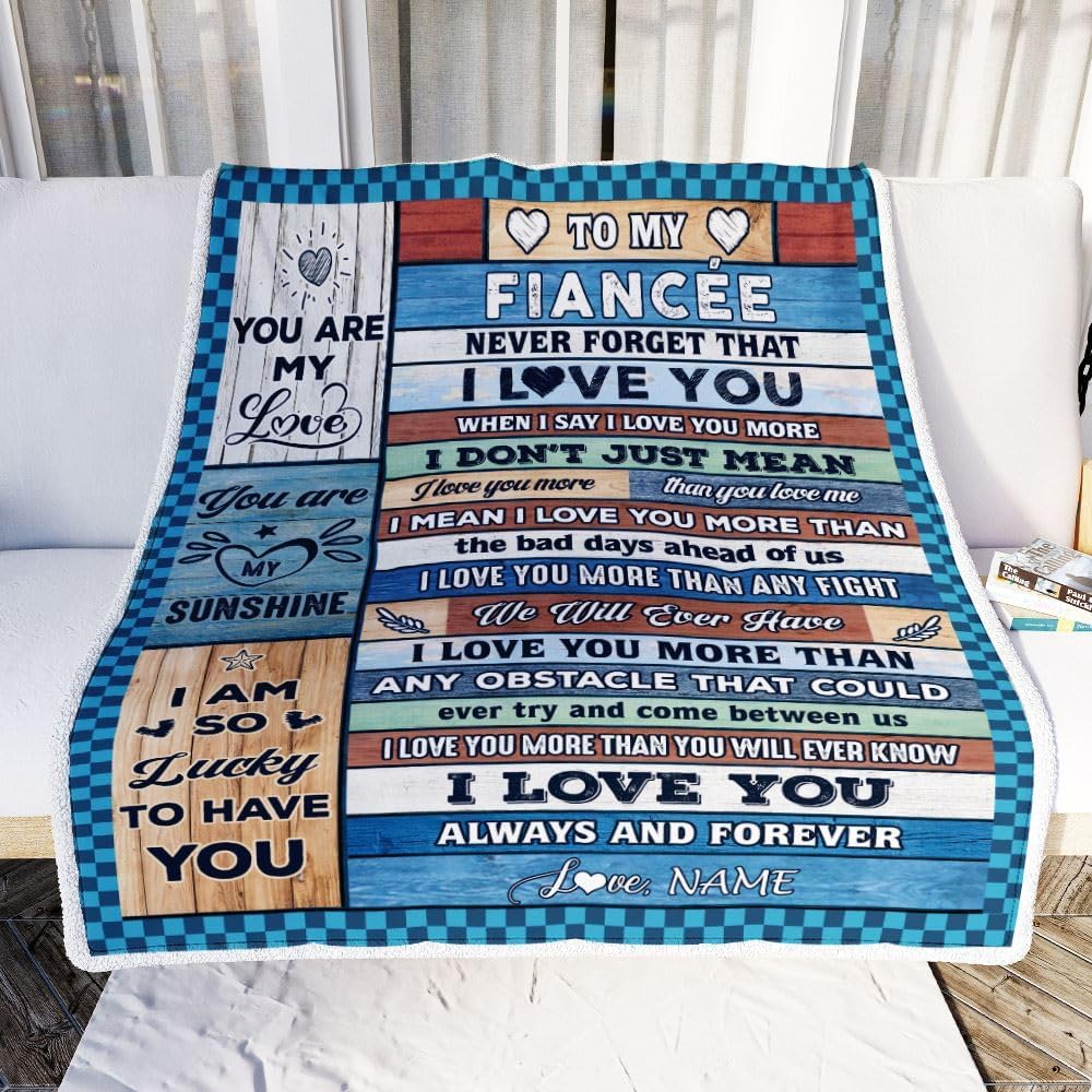 Personalized to My Fiancée Blanket from Fiancé Wood I Love You More Fiancee Birthday Anniversary Valentines Christmas Customized Gift Fleece Blanket (60 x 80 in Adult Size)