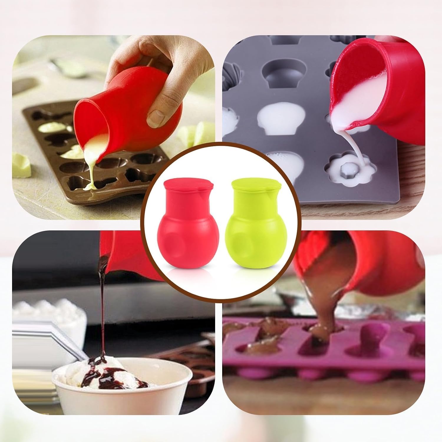 2PCS Silicone Chocolate Melting Pot, Silicone Chocolate Melting Pot Butter Sauce Milk Microwave Baking Pouring Tool in Microwave Melting Chocolate for Molds Microwave Butter Melter for Candy Sauce
