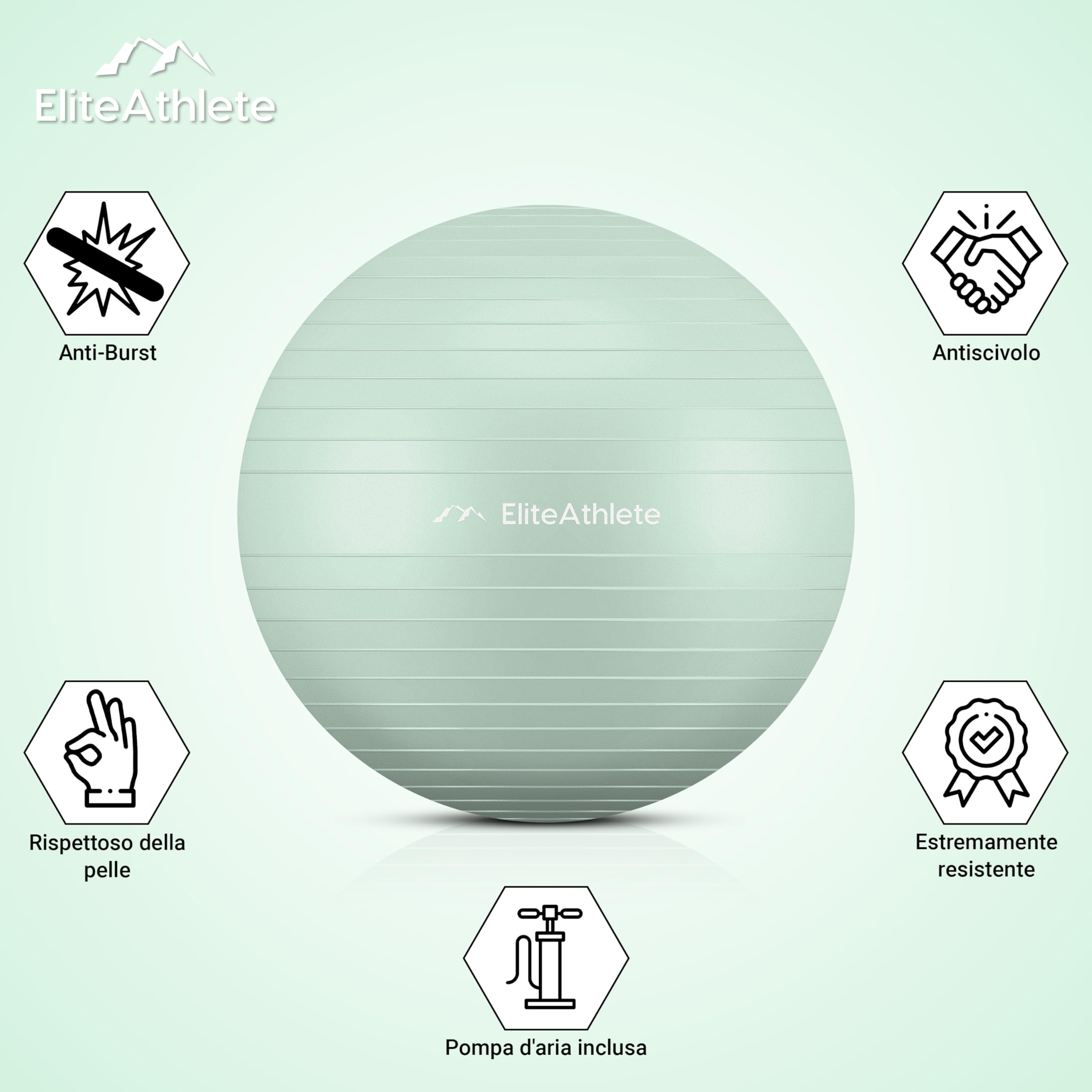 EliteAthlete Palla Fitness con Sistema Anti Burst - Palla Pilates Yoga - Fitball 55 cm 65 cm 75 cm 85 cm - Palla Gravidanza - Fit Ball incl. Pompa d'Aria