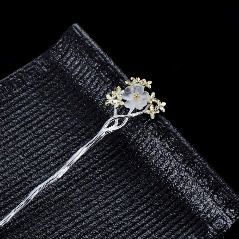 Vintage-Haarstäbe mit Kristallen, chinesische Haarstäbchen aus S925er Silber, verzierte Haarstäbe mit durchsichtigen Kirschzweigen for Dutts, vergoldeter ewiger Haarknotenschmuck for Braut, Frauen und