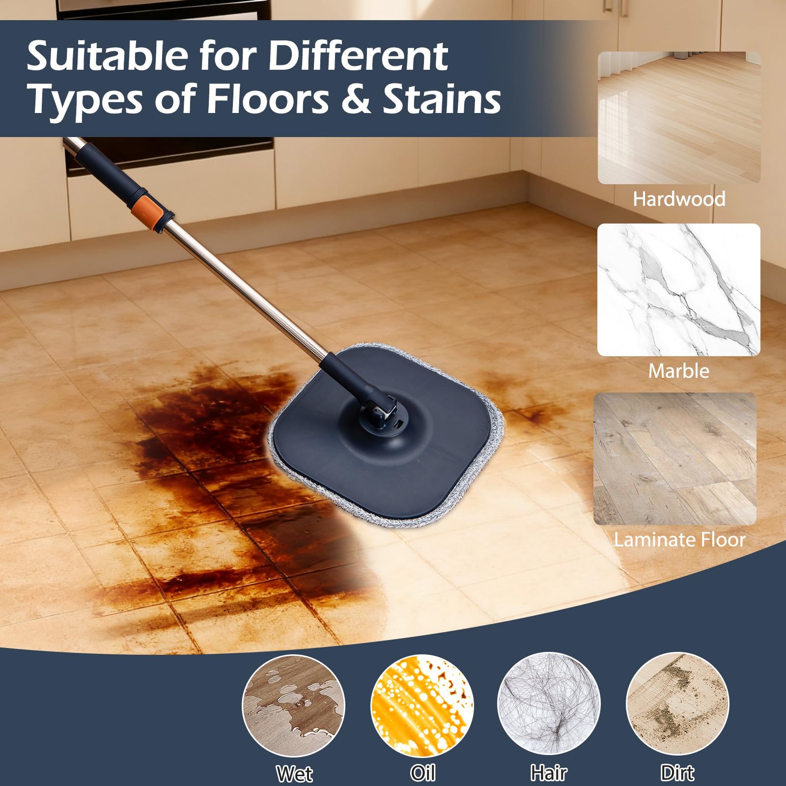 Lifezeal Escoba de Fregona con Cubo Doble, Cabezal Giratorio 360° con Paños Reutilizables, Separación de Agua Limpia y Sucia para Suelos de Baldosas de Parquet para Casa (Azul 2 Cabezas + 9 Paños)