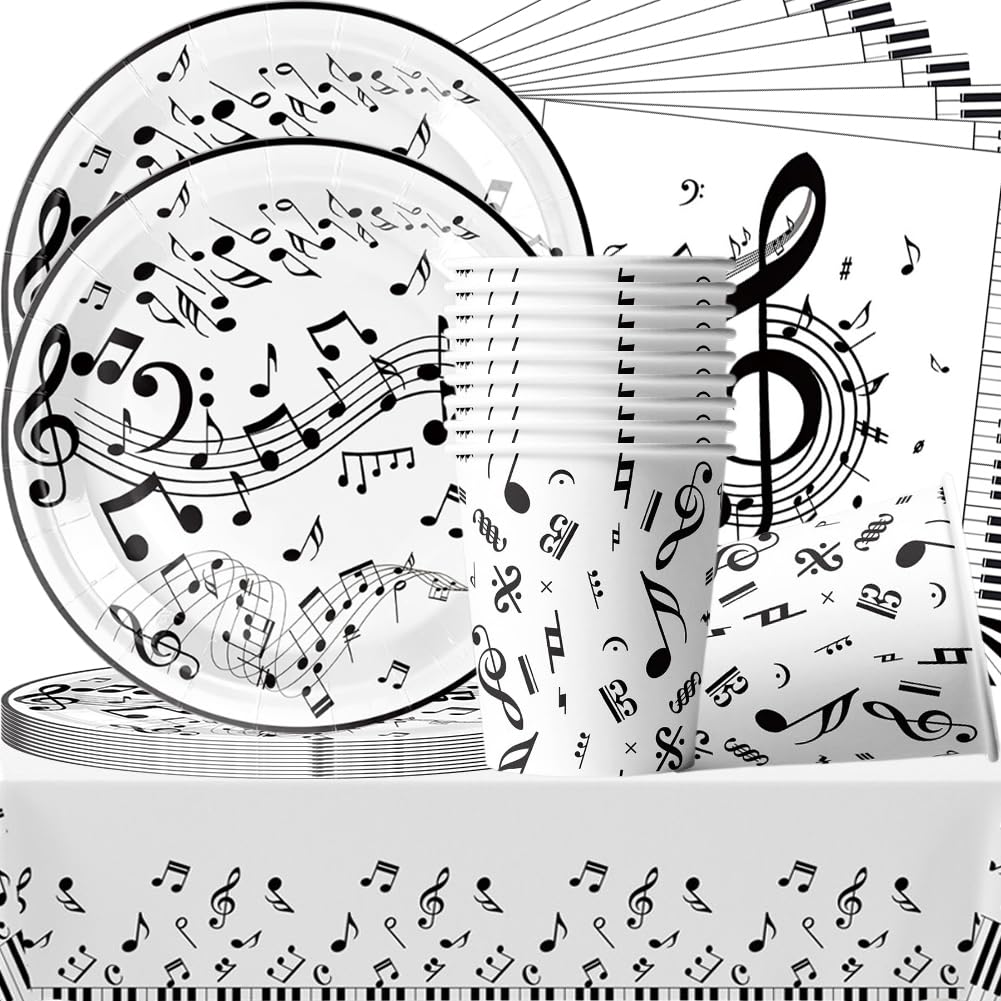 Vaisselle De Fête Anniversaire Musicales, 61 Pièces Vaisselle Papier