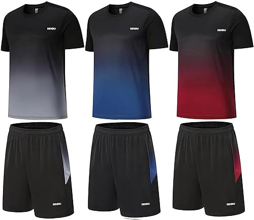 Conjuntos de entrenamiento para hombre, ropa atlética, camisetas de fútbol, pantalones cortos, paquete de 3 unidades, baloncesto, correr, gimnasio,
