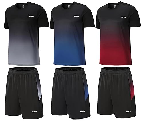 Men's Workout Sets Athletic Clothes Soccer Shirts Shorts 3 Pack