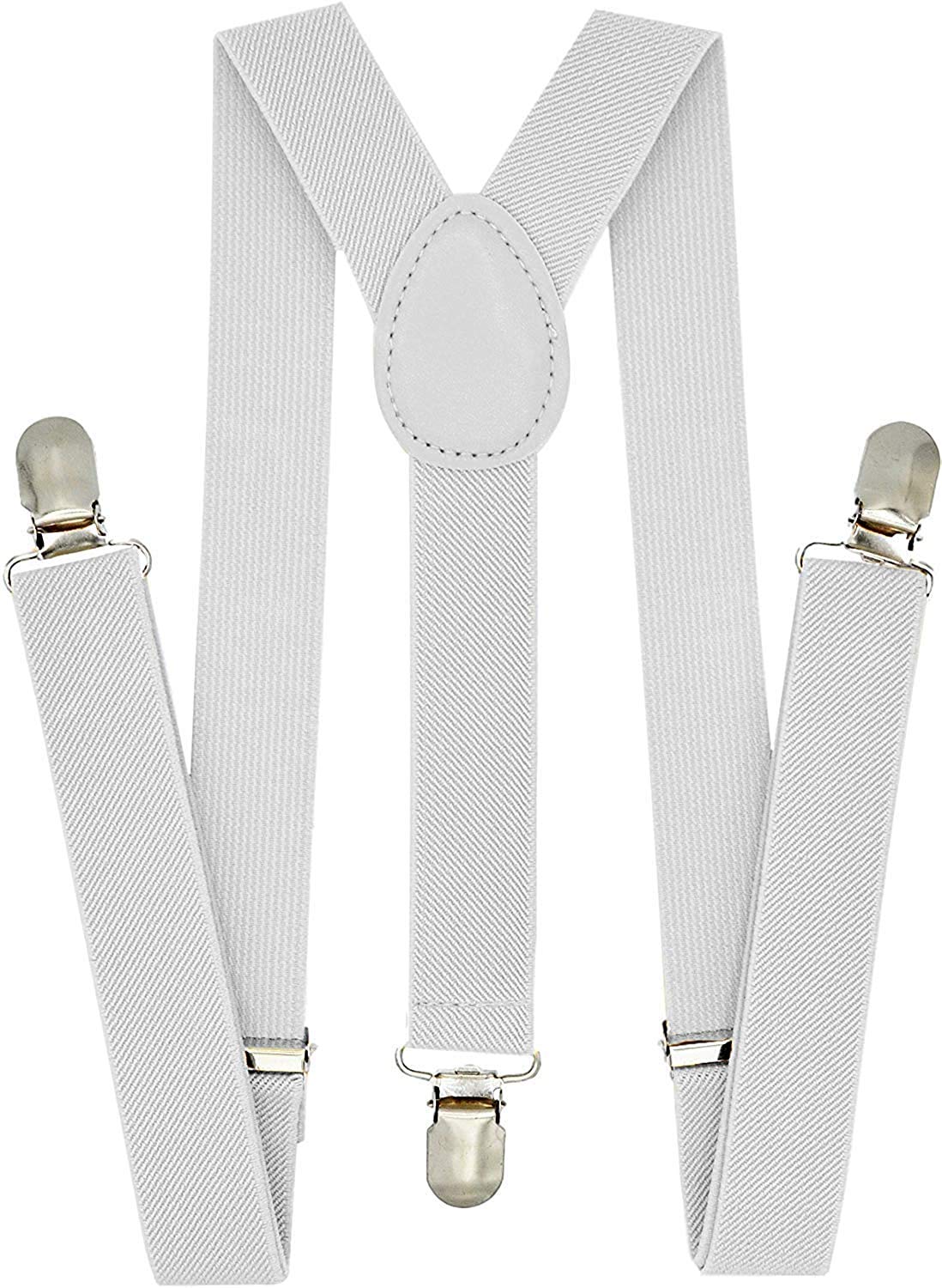 RR DESIGN Kids Boys Suspenders - Adjustable Elastic Y Back and Strong Clips - Various Solid Colors- 2-5 years (White) - Image 2 thumbnail