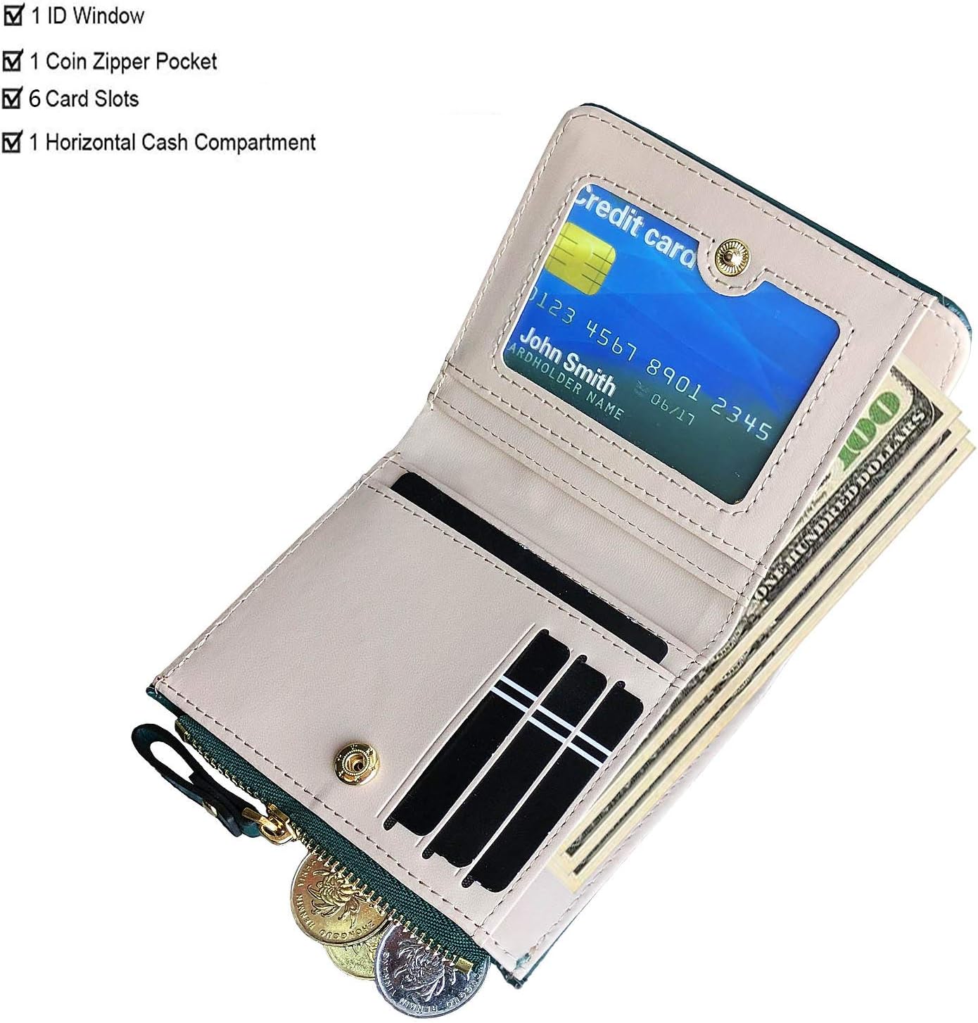 AOXONEL Girls Wallet Small Bifold Womens Wallets Rfid,Compact Female Cute Mini Zipper Coin Card Purse for Teen Girl Kids (Green) - Image 2