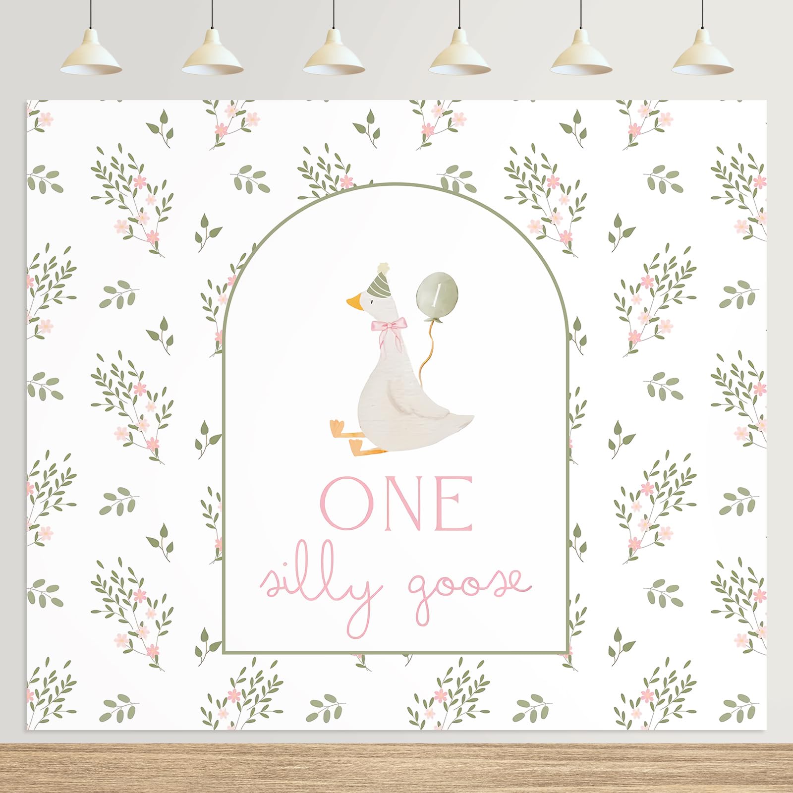 Tingjoo Cute Theme Backdrop Banner 6.5x5FT Watercolor Photo Background for Baby Shower & 1st Birthday Party Decorations(One Silly Goose)