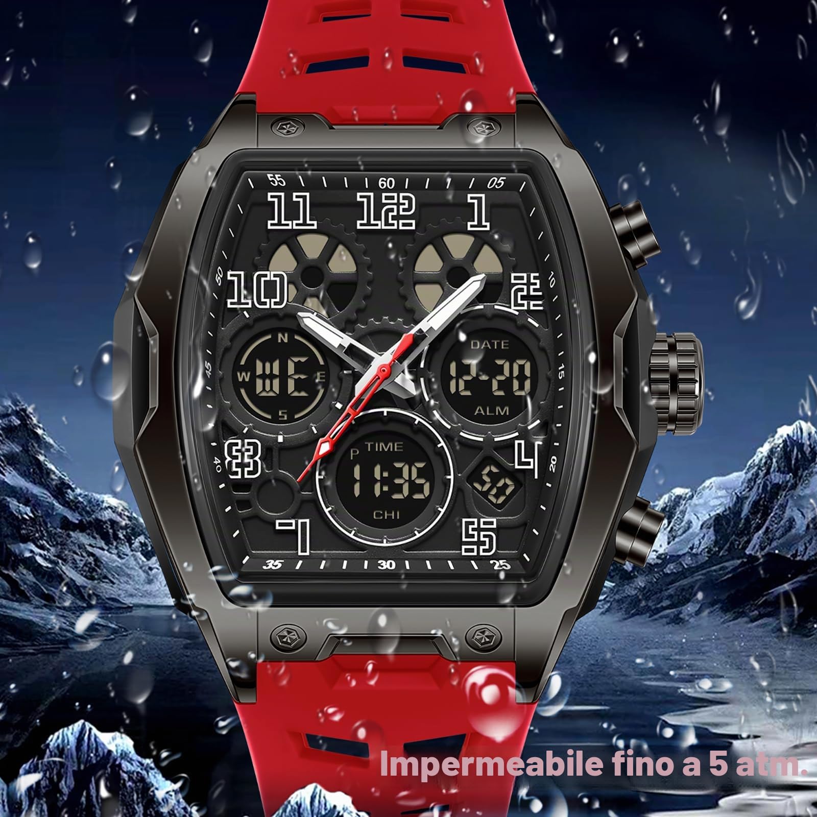 findtime Orologio da polso da uomo grande rettangolare orologio da uomo sportivo cronografo data impermeabile militare designer orologi per uomini cinturino in silicone bianco