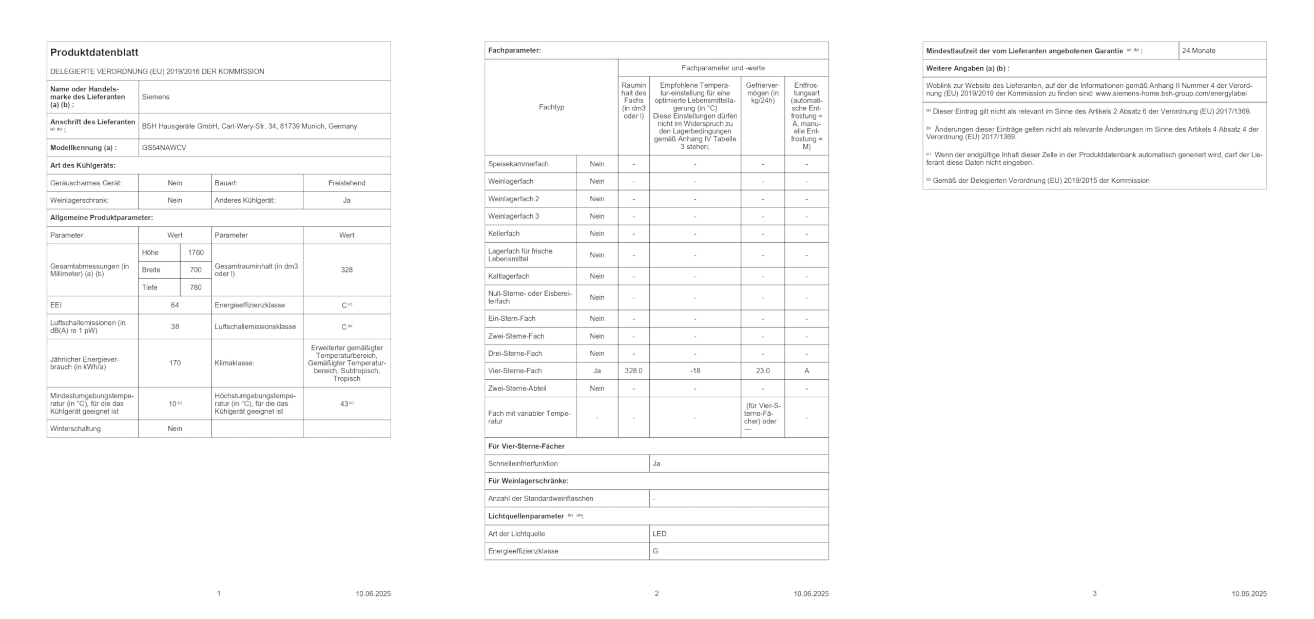 Siemens iQ500 GS54NAWCV Gefrierschrank 327 L noFrost 176 x 70 cm Weiß