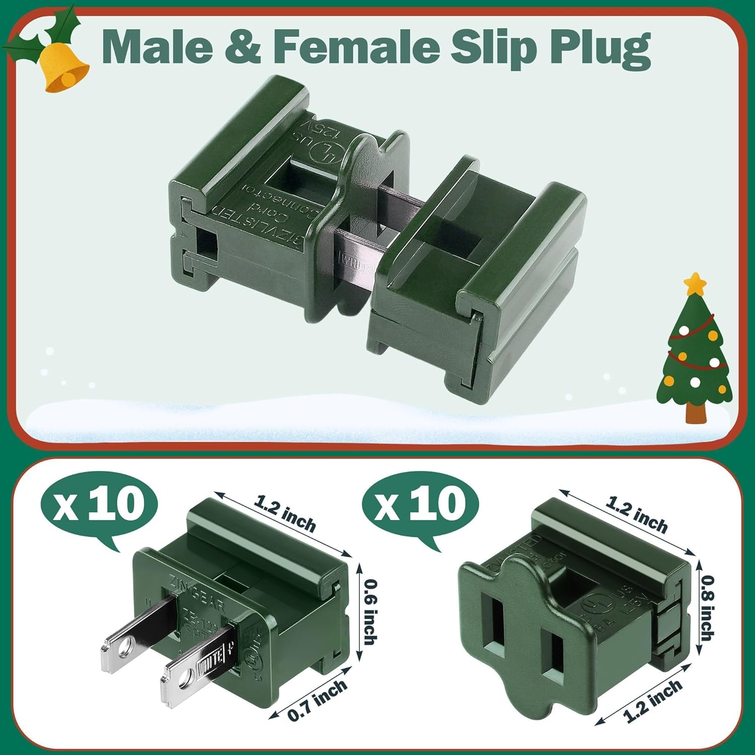 Fovths Christmas SPT-1 Electric Wire Set 250 Ft SPT-1 Zip Cord Wire 10 Male and 10 Female Vampire Plugs with Light Clips Green Electrical Light End Plug for Xmas Holiday Outdoor Indoor Lighting