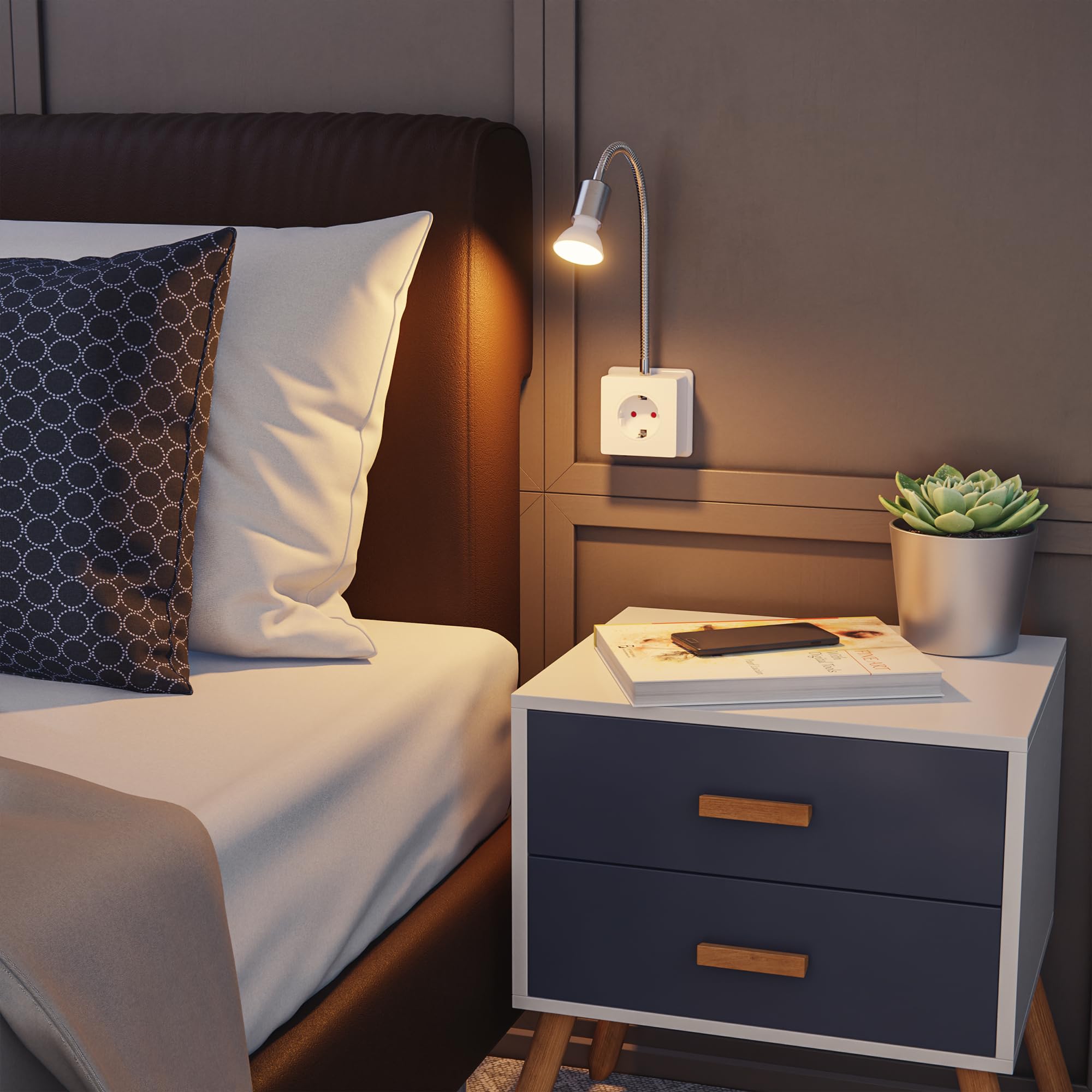 ledscom.de Lampada da presa doppia LESCH, cromata/bianca, con lampadina LED GU10 Smart Home da 5,5 W, 473 lm
