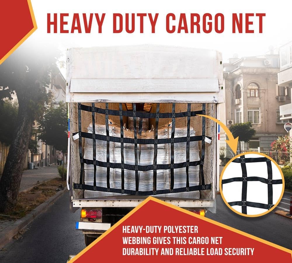 Mytee Products (42"x82") Heavy Duty Cargo Net for Pickup Truck with Ratchets & E-Track Fittings,8" by 8" Holes, Truck Bed Cargo Netting for Enclosed Trailers - E Track Accessories
