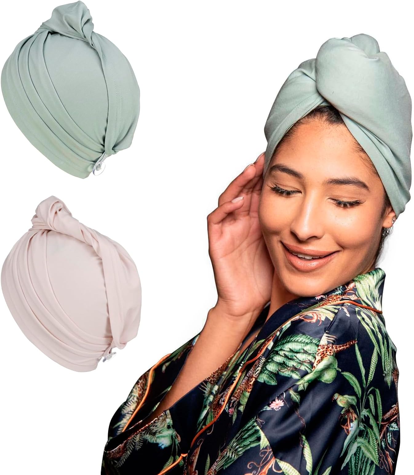 - 2 PCS Tee Shirt Drying Wrap, Frizz Free, Soft & Lightweight&Flexible, Hair Drying Turban, Gentle Drying Towel Wrap with Button, for Long Hair (Sage&Pink)