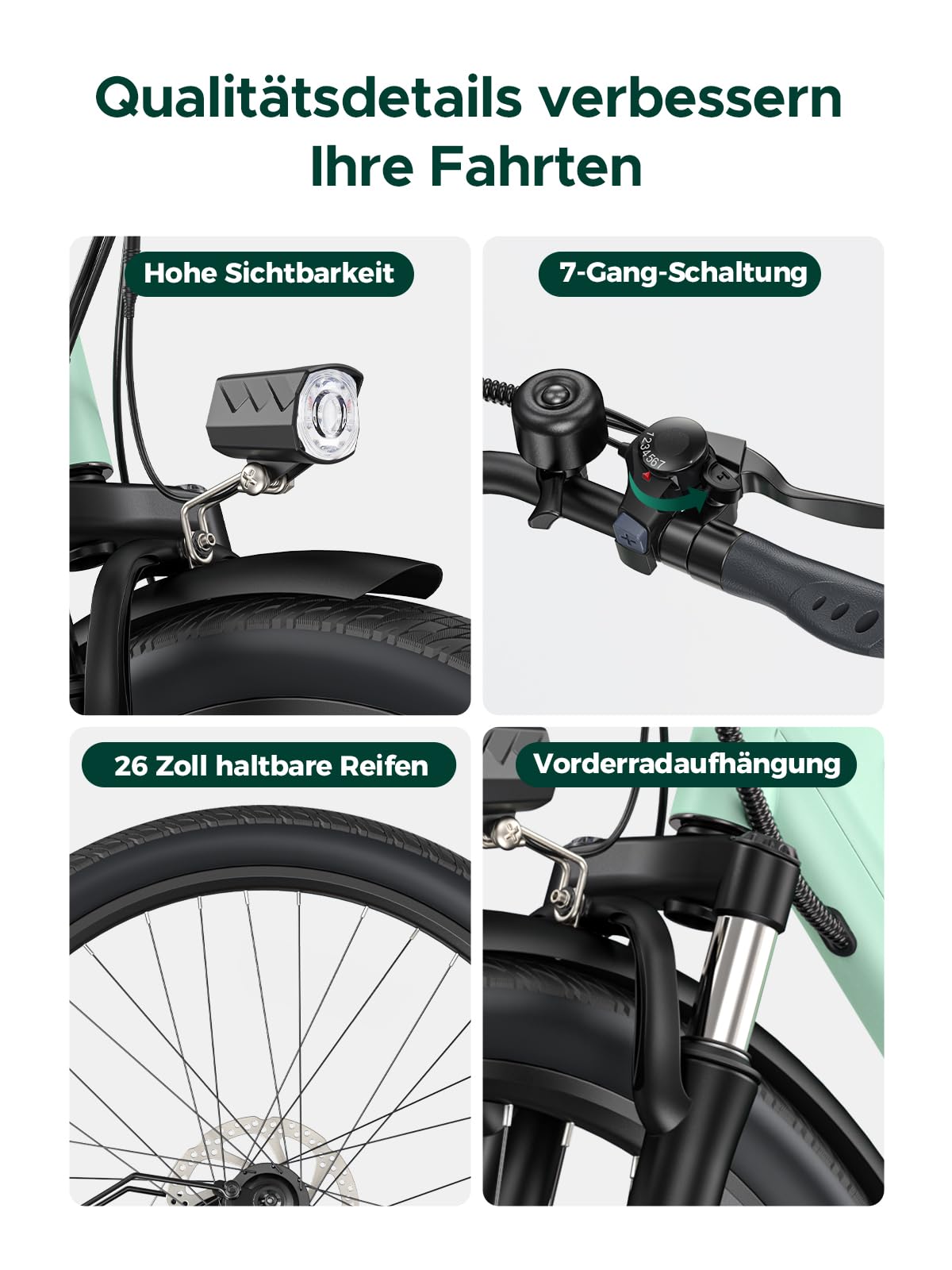 HillMiles Bicicleta eléctrica para adultos de 26 pulgadas, 7 velocidades, bicicleta eléctrica de 36 V, 13 Ah, batería extraíble, 25 km/h y autonomía de 80 – 100 km E-bike para viajeros urbanos, IP65