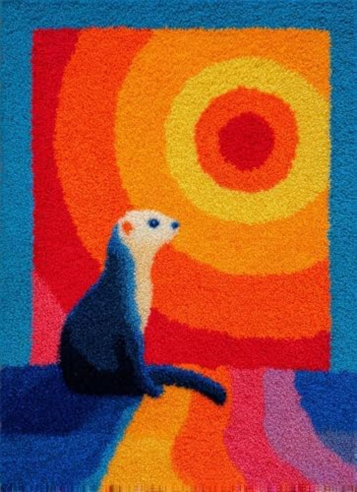 XDEGHUANGSS Latch Hook Rug Kit Ferret and Sunset Background with Pre-Printed Mat Cover DIY Cushion Crochet Yarn Hooking Craft Set for Floor Decor 38x52cm