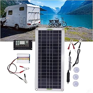 Solar Panel Kit, 12V 30W Portable Solar Panel Set with 220W Inverter Controller Polysilicon High Efficiency 2 USB Port for RV Boat Car RVs, Cabins, Boats, 17 X 7.8 X 0.08in