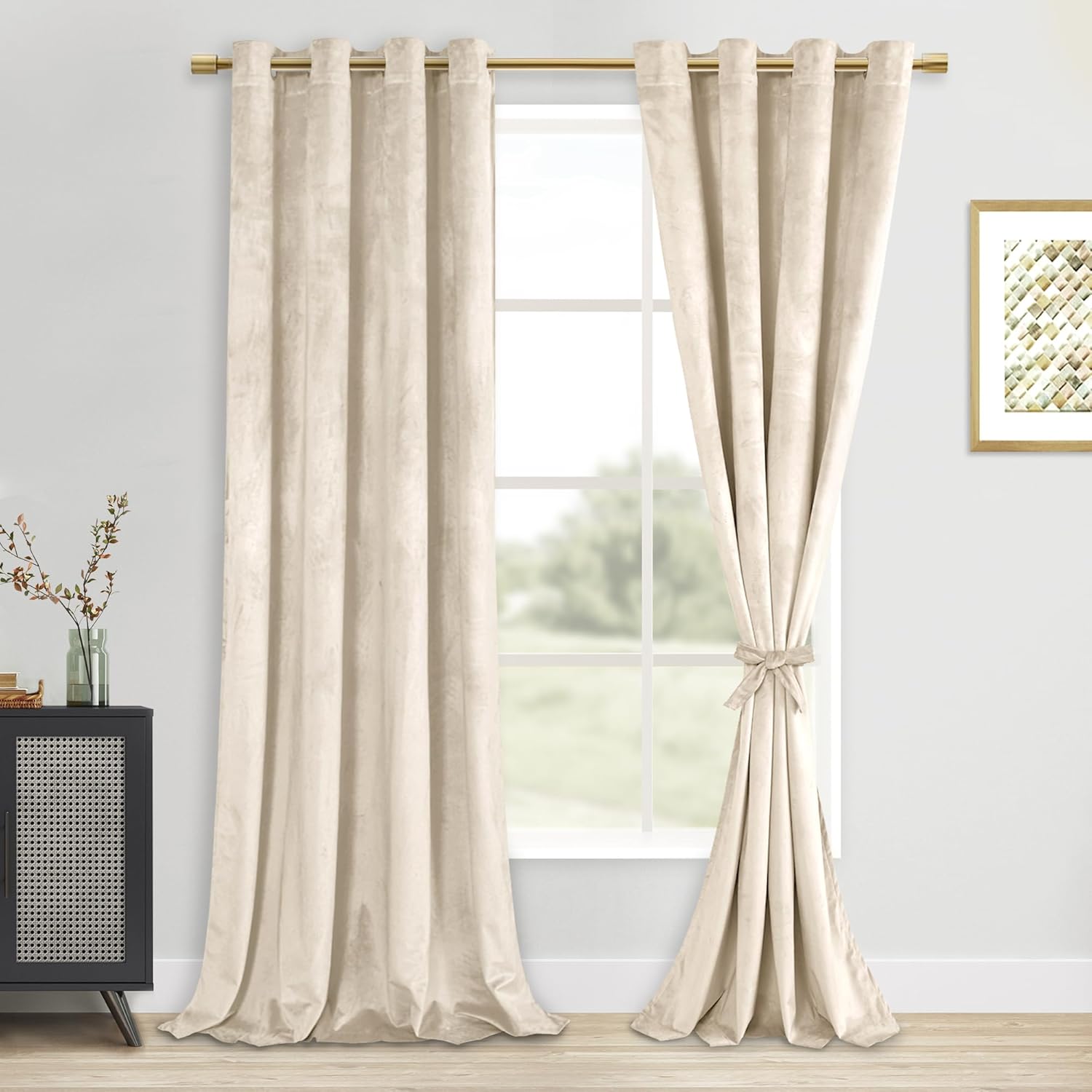 DWCN Grey Velvet Curtains 96 Inches Long with Tiebacks - Thermal Insulated Grommet Tieable Window Curtains Blackout Room Darkening Privacy Protect Drapes for Bedroom Living Room, W52 x L96, 2 Panels