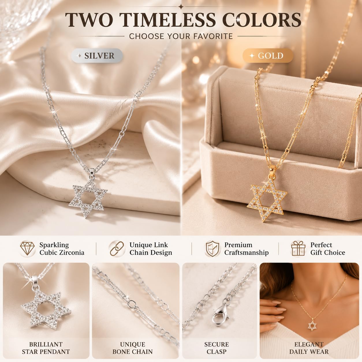 Star of David Necklace for Women, Jewish Star Pendant