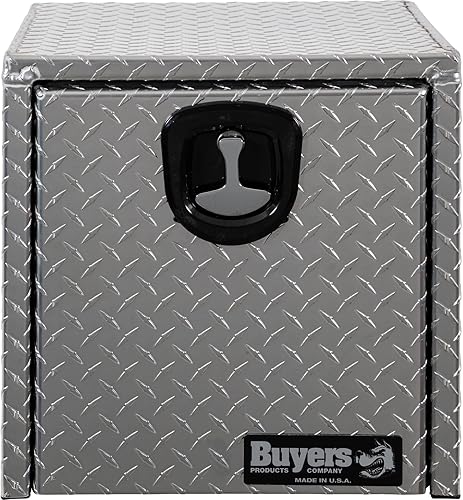 Vista 90 de Buyers Products 1705102 - Caja de herramientas para debajo del cuerpo de camión de aluminio de rosca diamantada, 18 x 18 x 14 pulgadas, fabricada