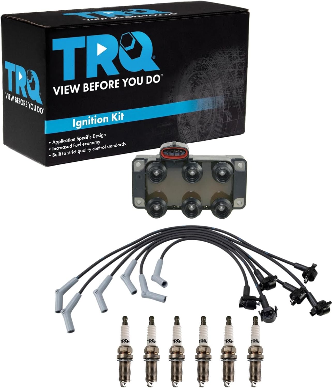 TRQ Ignition Coil and Spark Plug Kit 8 Piece Iridium Spark Plugs Compatible with 1996-2000 Ford Taurus