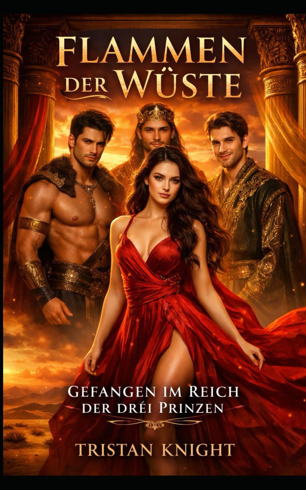 Flammen der Wüste: Gefangen im Reich der drei Prinzen: Eine antike Liebesgeschichte | erotischer Reverse-Harem-Romanze Fantasy Roman