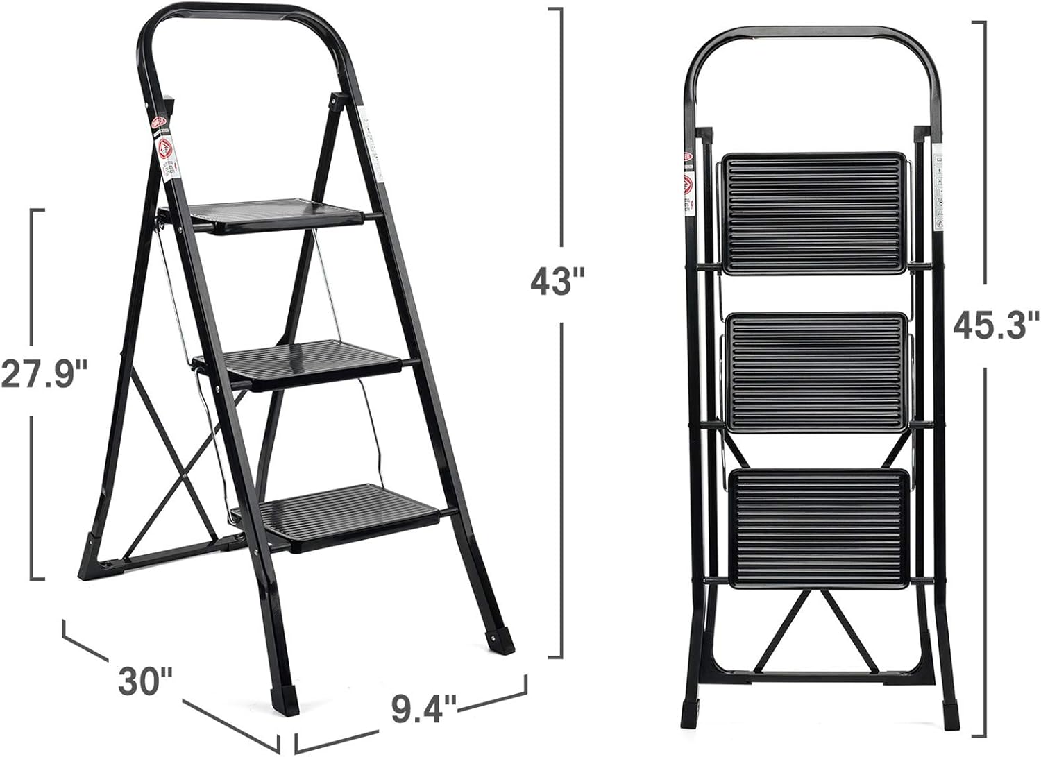 Delxo 3 Step Ladder Folding Step Stool Ladder with Handgrip Anti-Slip Sturdy and Wide Pedal Multi-Use for Household and Office Portable Step Stool Steel 330lbs Black (3 feet) : Everything Else