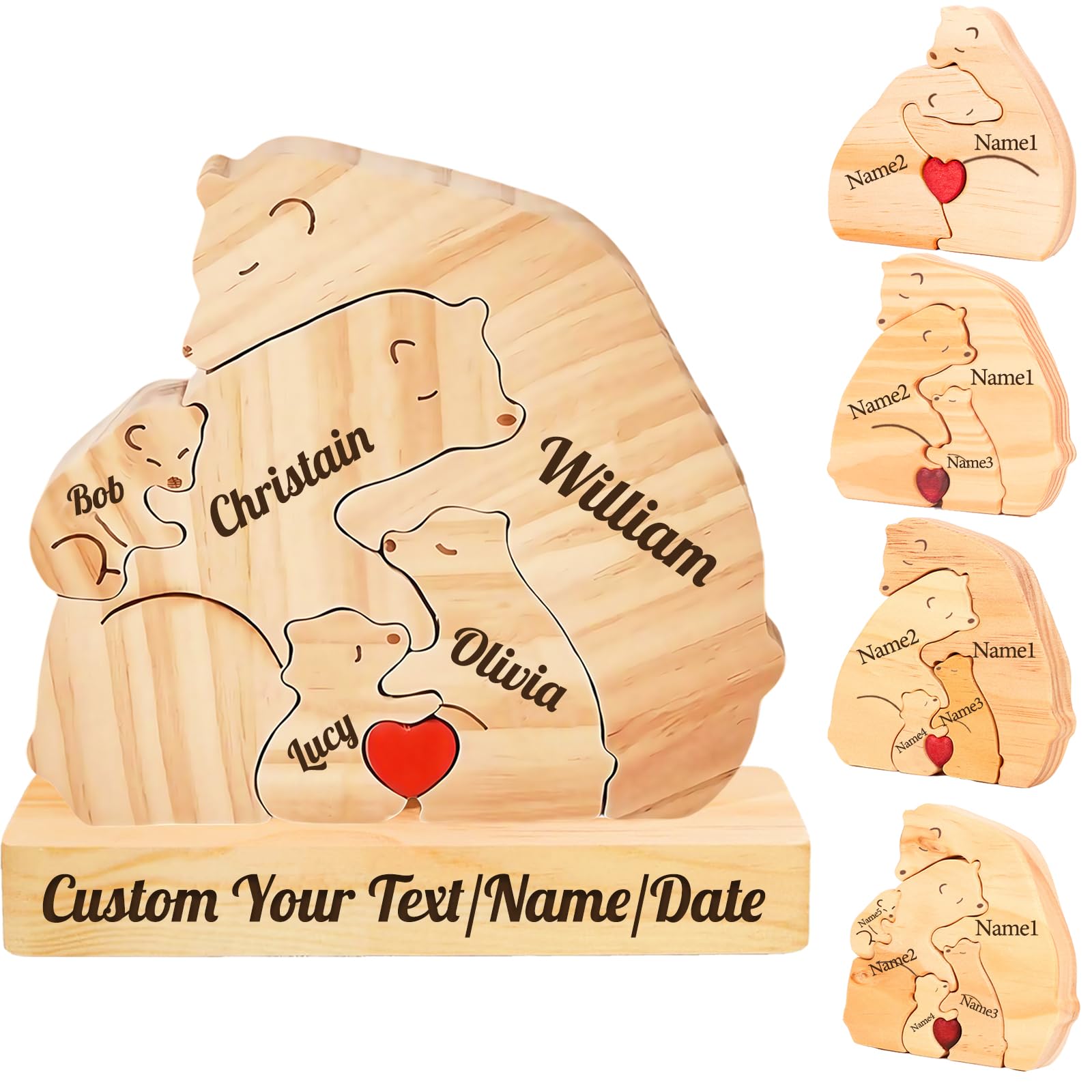 Gifts for Father-Personalized Wooden Bear Puzzle Custom Mama Bear Puzzle with 2-7 Names for Home Decor Personalized Gifts for Mother's Day Father's Day Birthday Christmas House Warming (Bear)