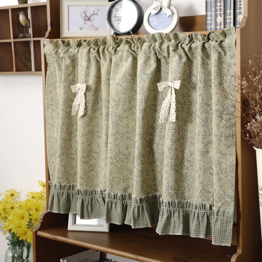 Cortina de cocina y baño retro rUrEu con estampado floral verde americano de 130x160 cm