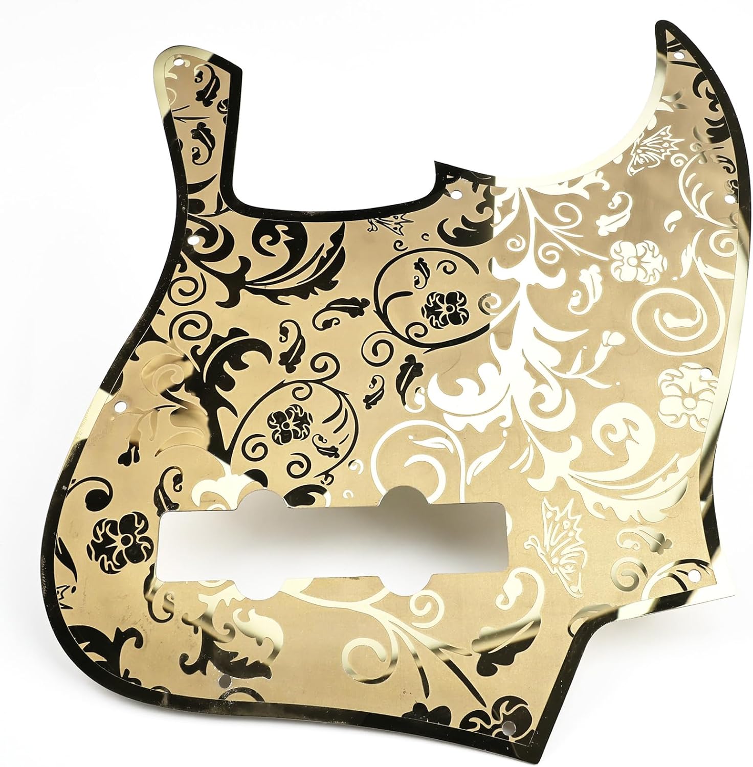 Stainless Steel J Bass Pick Guard Scratch Plate 10 Hole Engraved Metal Bass Pickguard with Mounting Screws Compatible with USA/Mexican Standard FD Jazz 4-String Bass Parts(Gold)