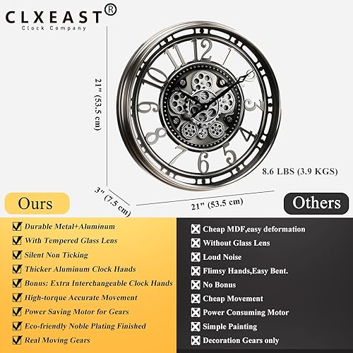 Miniatura 3 de CLXEAST Reloj de pared grande de 21 pulgadas, decoración industrial steampunk, reloj de pared decorativo para decoración moderna de sala de estar,