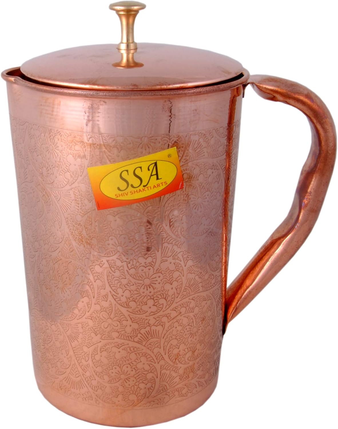 Shiv Shakti Arts® Designer Eatching, Embossed Design Pure Copper Jug Glasses Set | Drinkware Set- (Capacity - 1 Liter) - 2 Pieces Set