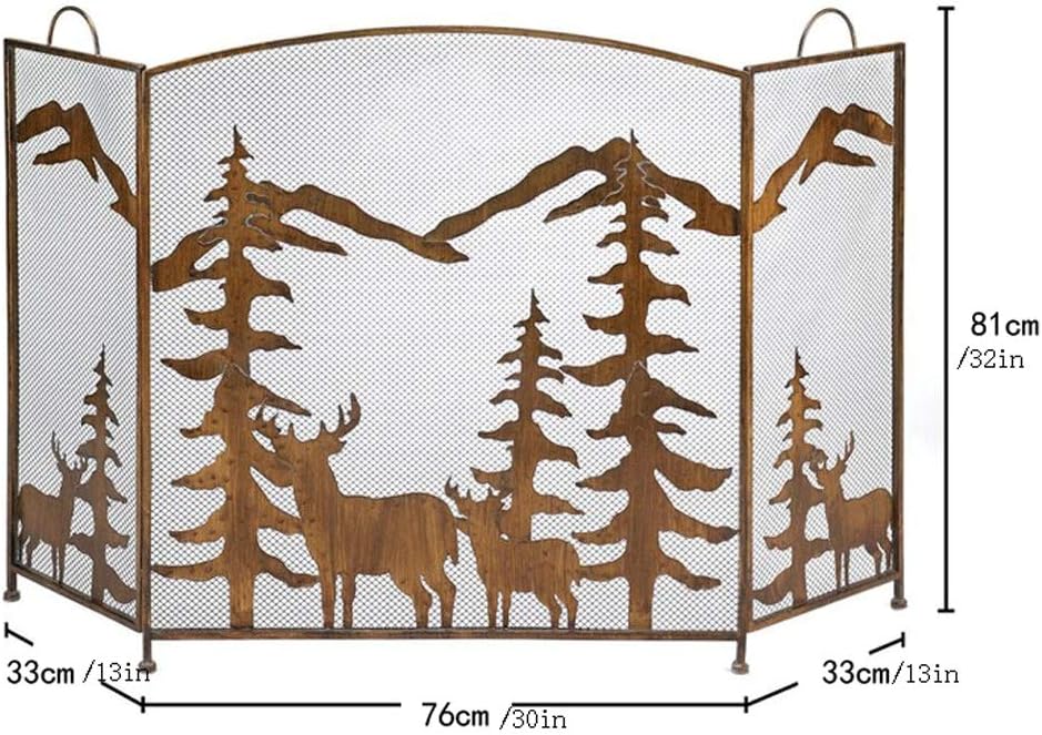 Fireplace Screens Decorative 3 Panel Fireplace Screen Black Spark Guard Cover Elk Christmas Tree Metal Fireplace Screen Fireplace Screen (Color : A) (A)
